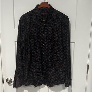 Visconti Black Rainbow Peace Pattern Button Up Shirt Sz XXL